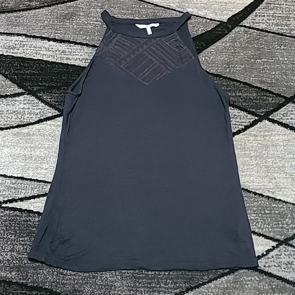 BKE BLACK MESH INSET V-NECK TANK-TOP